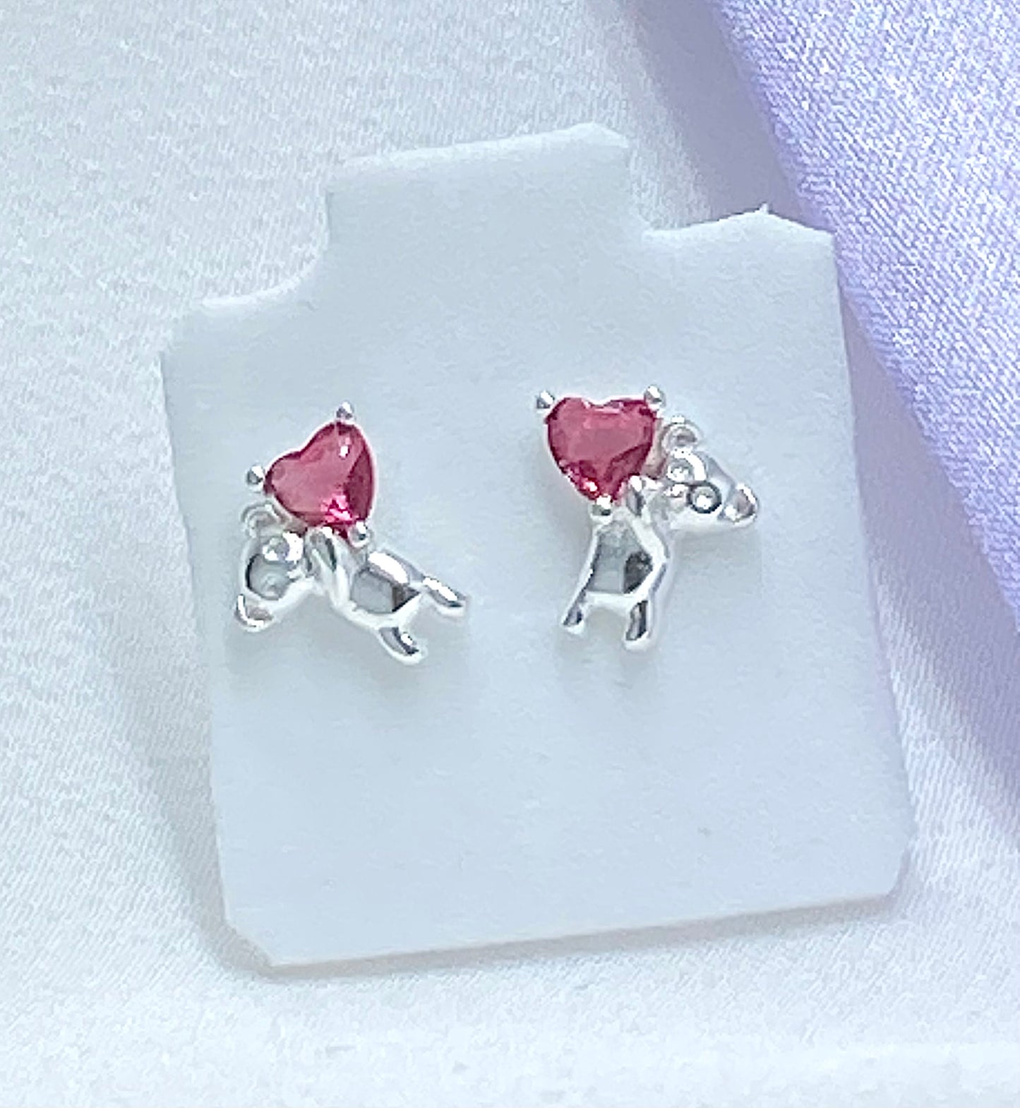 Aretes osito corazón rosa