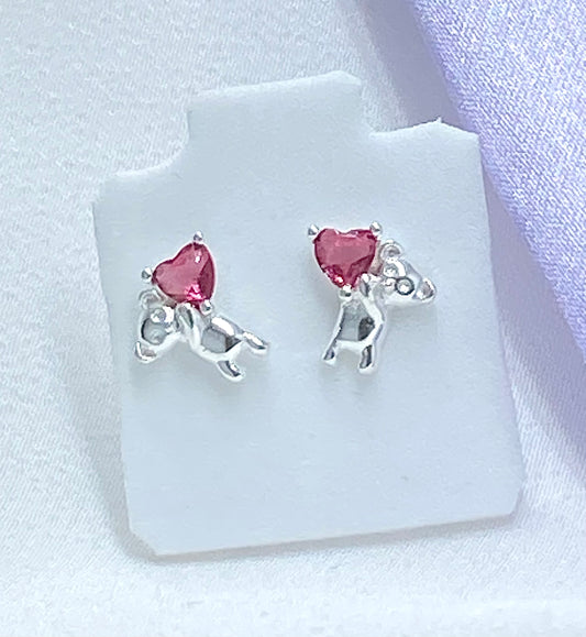 Aretes osito corazón rosa