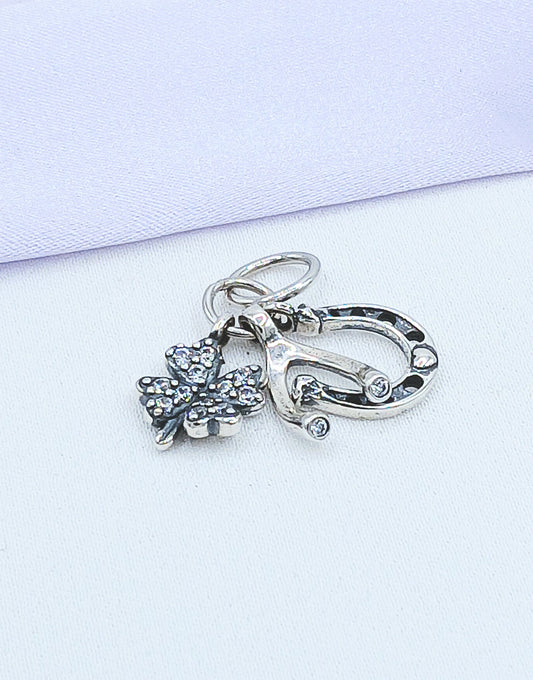 Dije charm suerte trebol, hueso de la suerte y herradura