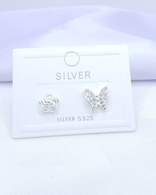 Aretes asimétricos mariposa y flor